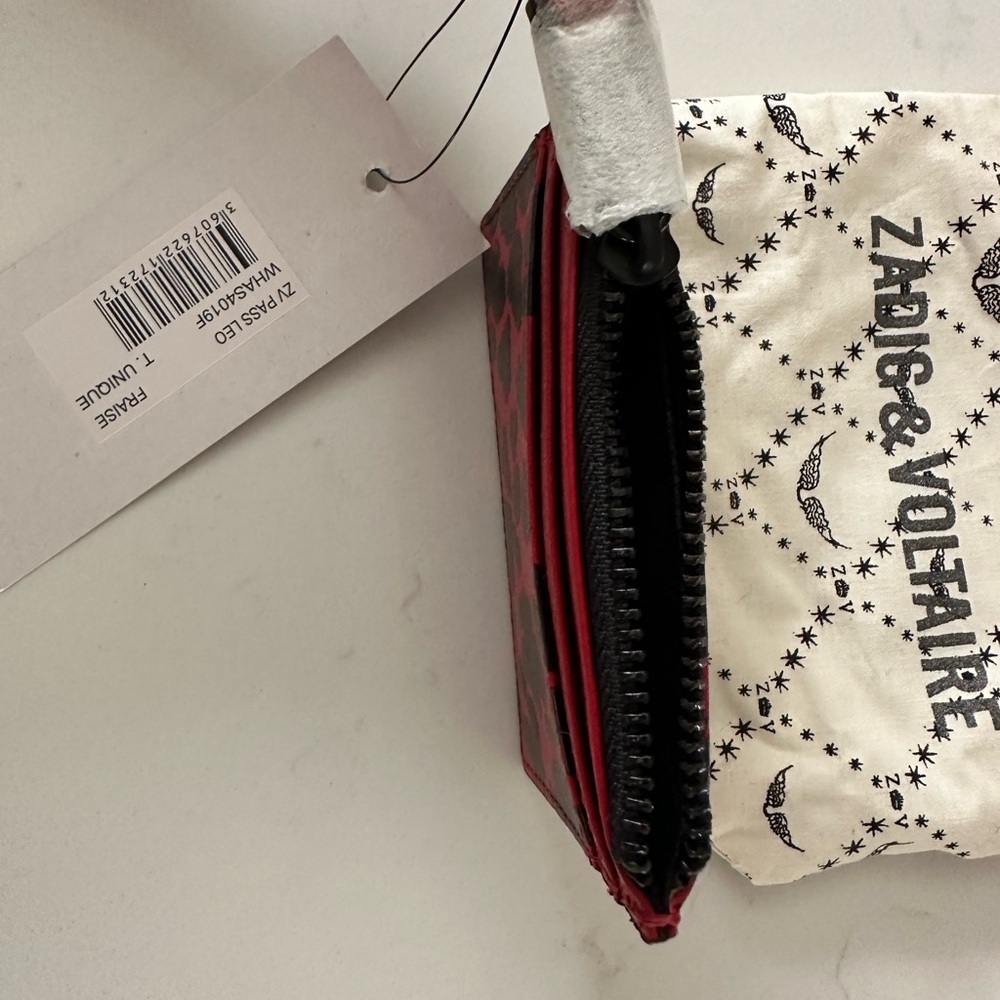 Zadig & Voltaire ZV PASS LEO Card Holder in Red and Black SOLD OUT $138 - Picture 3 of 4